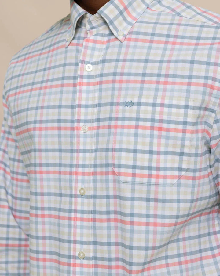 Southern Tide Coastal Passage Pelham Gingham Long Sleeve Sport Shirt: Geranium Pink