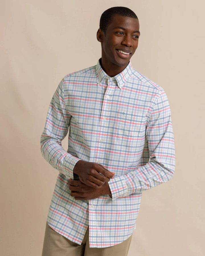 Southern Tide Coastal Passage Pelham Gingham Long Sleeve Sport Shirt: Geranium Pink