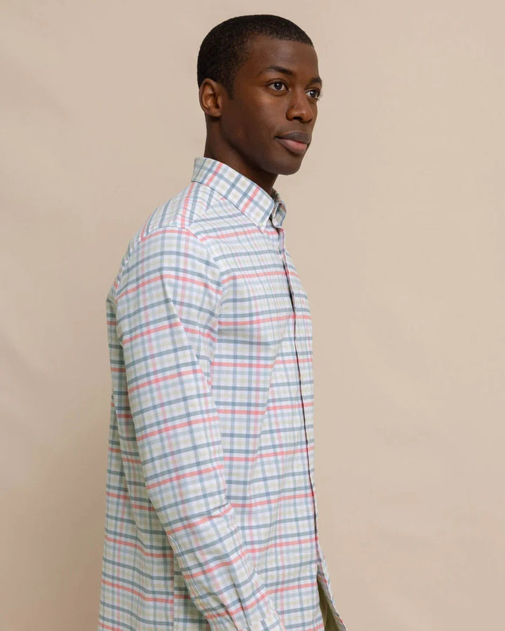 Southern Tide Coastal Passage Pelham Gingham Long Sleeve Sport Shirt: Geranium Pink