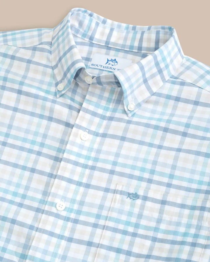 Southern Tide Coastal Passage Pelham Gingham Long Sleeve Sport Shirt: Marine Blue