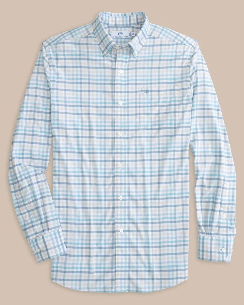 Southern Tide Coastal Passage Pelham Gingham Long Sleeve Sport Shirt: Marine Blue