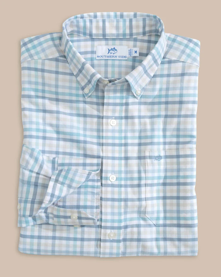 Southern Tide Coastal Passage Pelham Gingham Long Sleeve Sport Shirt: Marine Blue