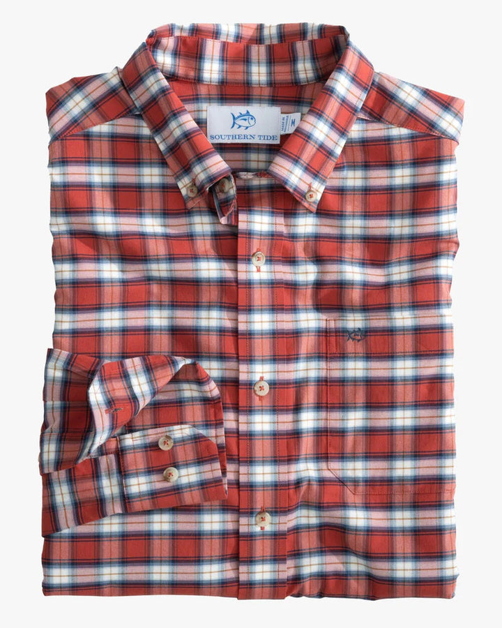 Southern Tide Coastal Passage Rockledge Plaid Long Sleeve Sportshirt: Fire Place Red