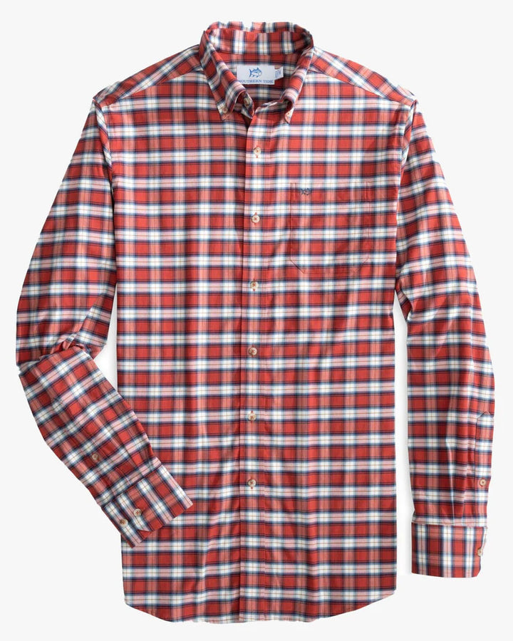 Southern Tide Coastal Passage Rockledge Plaid Long Sleeve Sportshirt: Fire Place Red