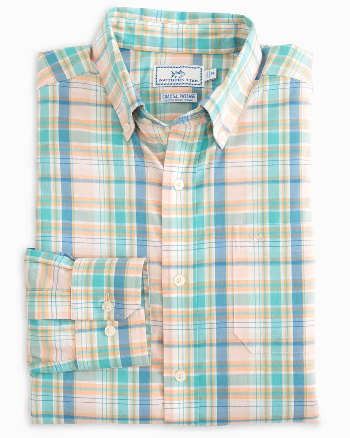 Southern Tide Sky Valley Plaid Coastal Passage Sport Shirt: Rose Blush