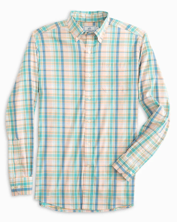 Southern Tide Sky Valley Plaid Coastal Passage Sport Shirt: Rose Blush