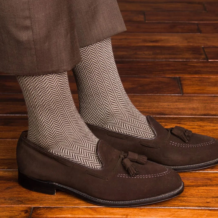Dapper Classics Coffee and taupe Herringbone Sock