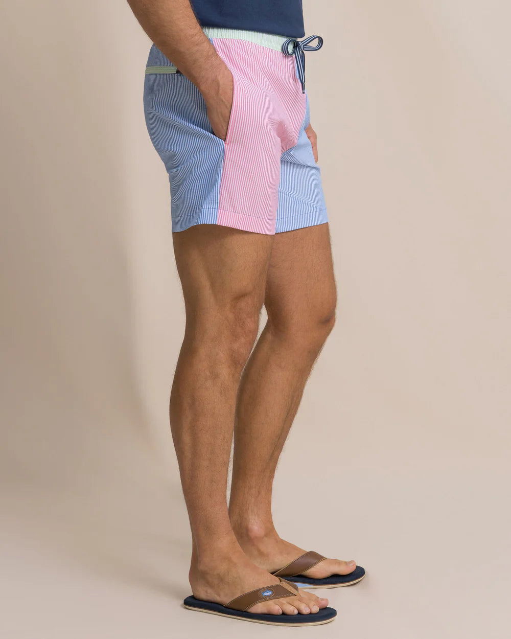 Southern Tide Colorblock Seersucker Stripe Maritime Swim Truck: Blue Stream