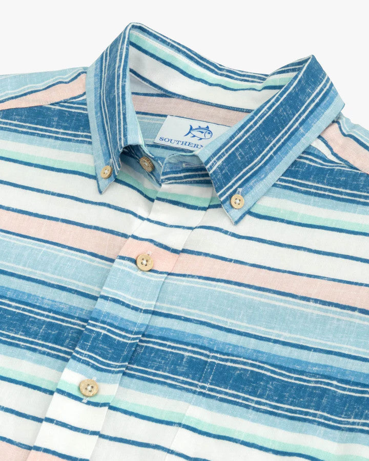 Southern Tide Cooley Stripe Short Sleeve Button Down Sport Shirt: White