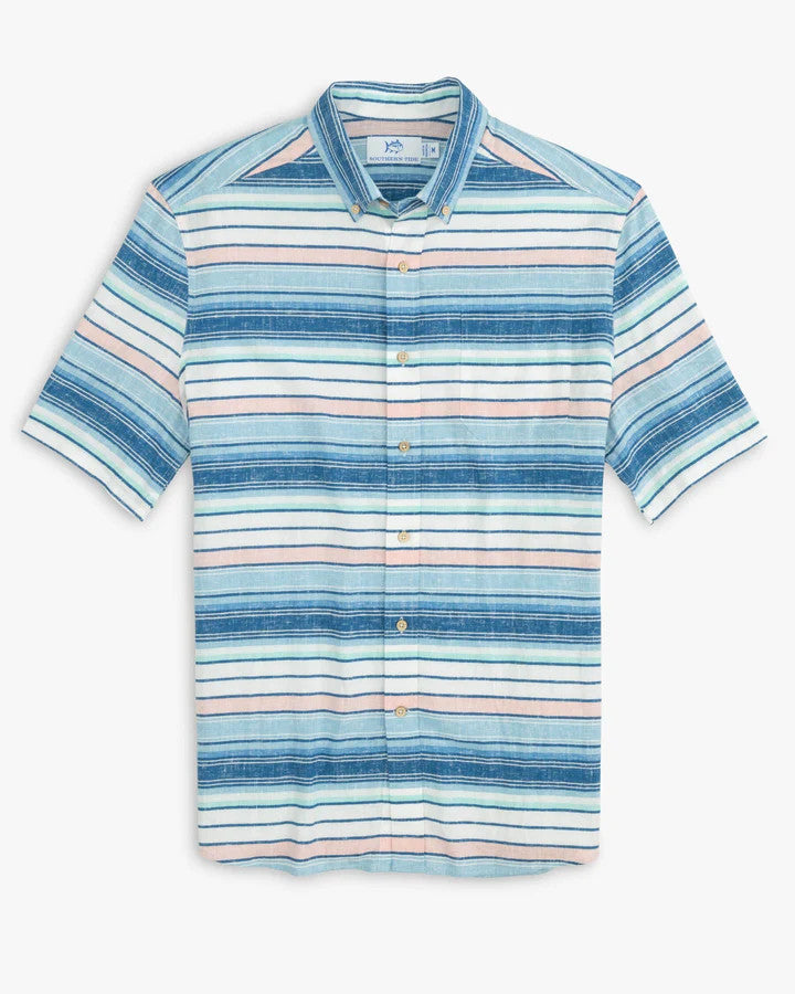 Southern Tide Cooley Stripe Short Sleeve Button Down Sport Shirt: White