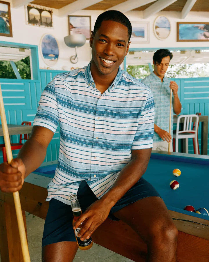 Southern Tide Cooley Stripe Short Sleeve Button Down Sport Shirt: White