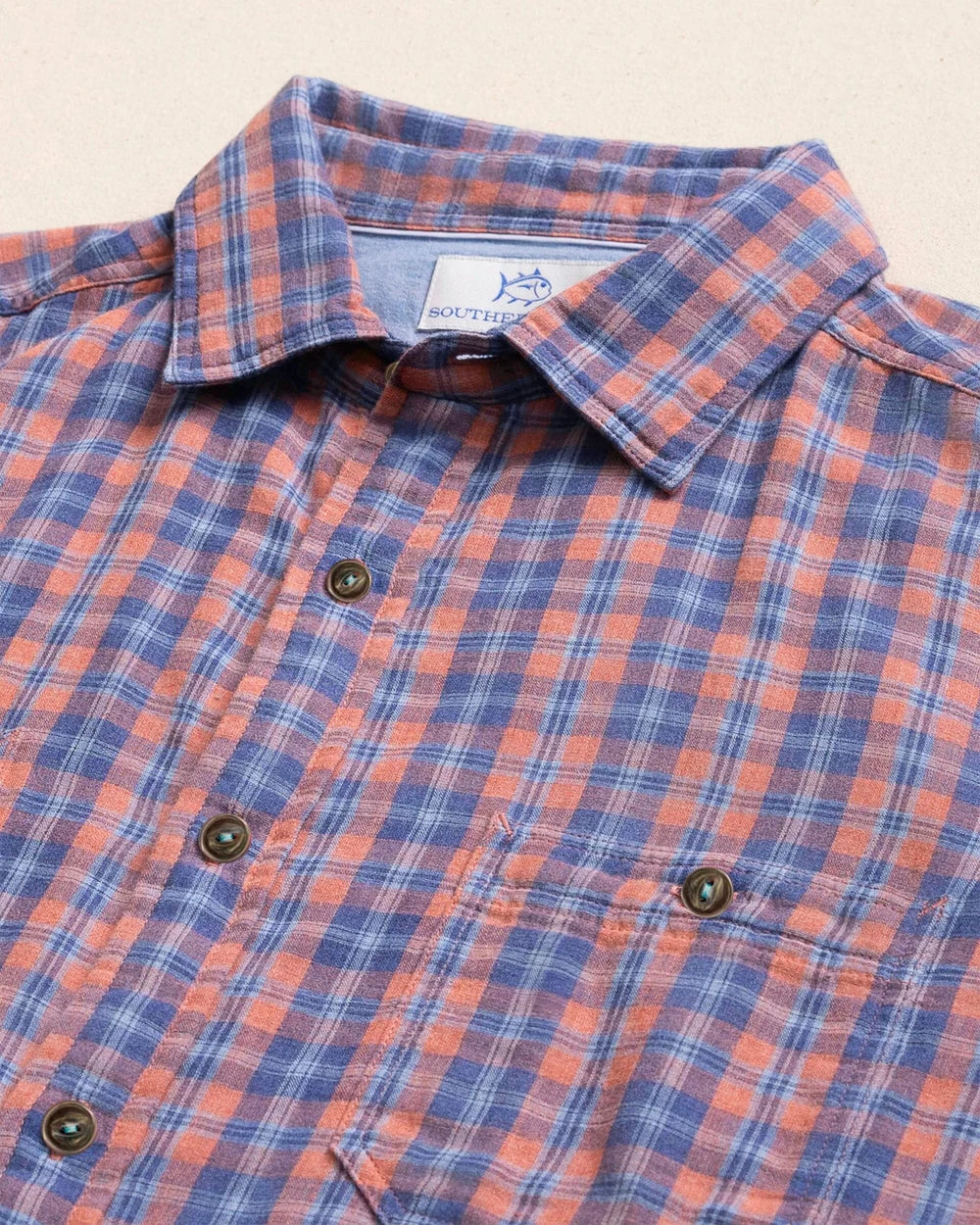 Southern Tide Coral Cove Heather Double Cloth Sport Shirt: Heather Coral Beach