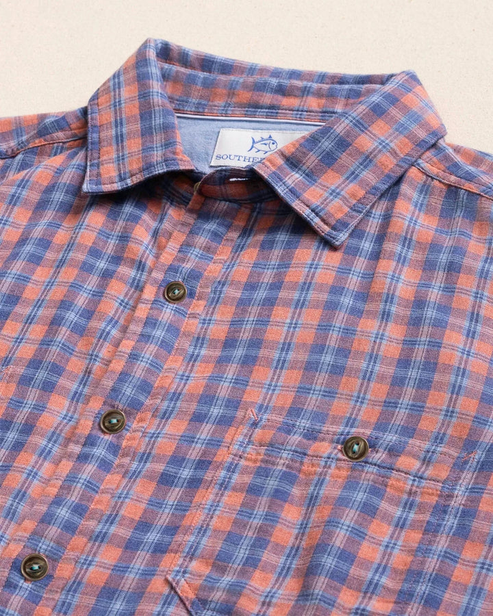 Southern Tide Coral Cove Heather Double Cloth Sport Shirt: Heather Coral Beach