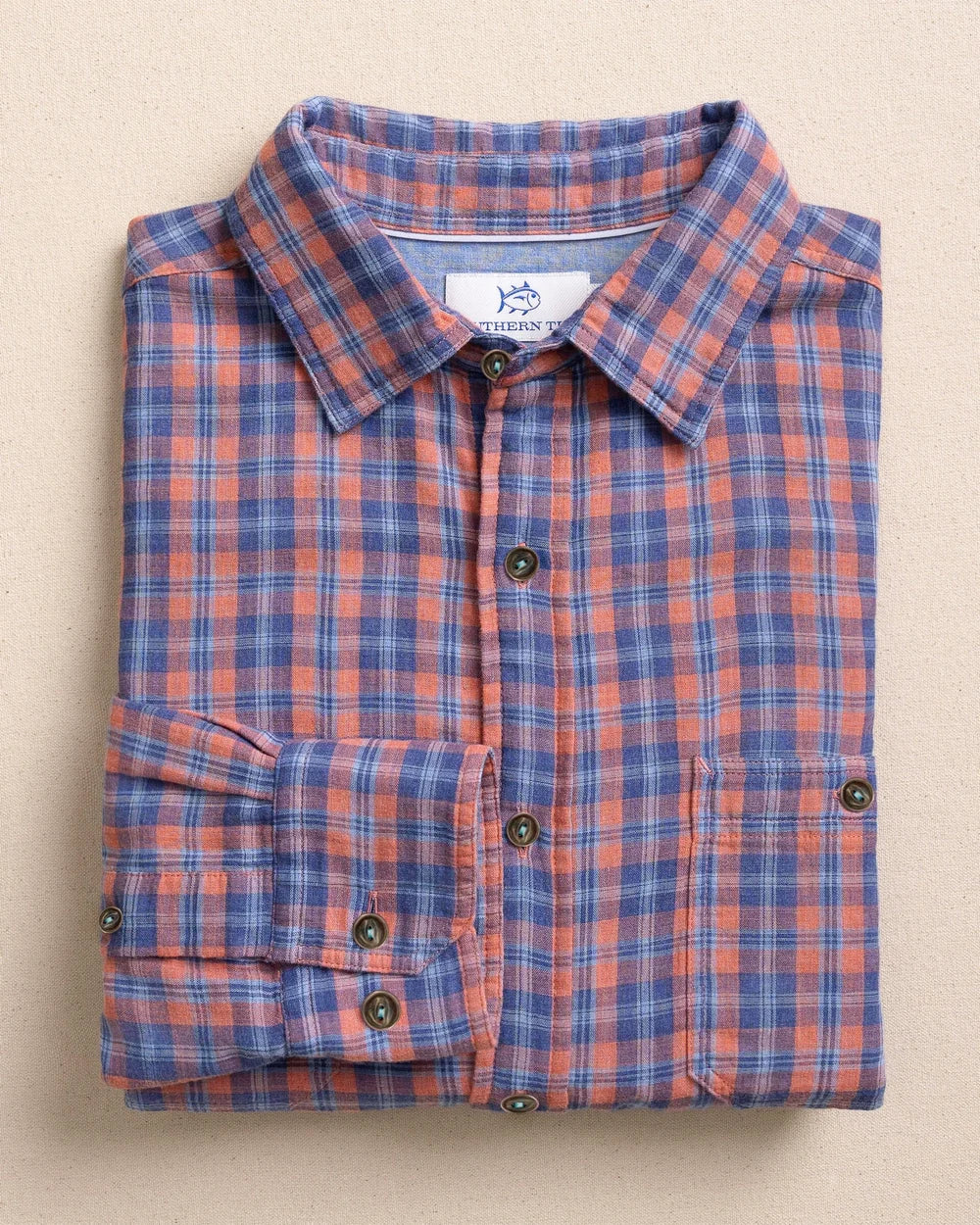 Southern Tide Coral Cove Heather Double Cloth Sport Shirt: Heather Coral Beach