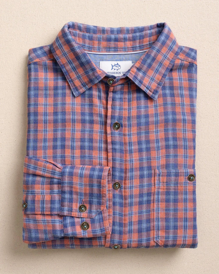 Southern Tide Coral Cove Heather Double Cloth Sport Shirt: Heather Coral Beach