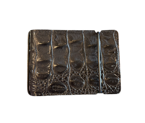 Torino Embossed Hornback Crocodile Calfskin Cash Cover Wallet- Black