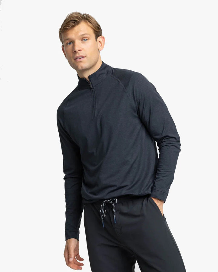 Southern Tide Cruiser Heather Quarter Zip Pullover: Heather Caviar Black