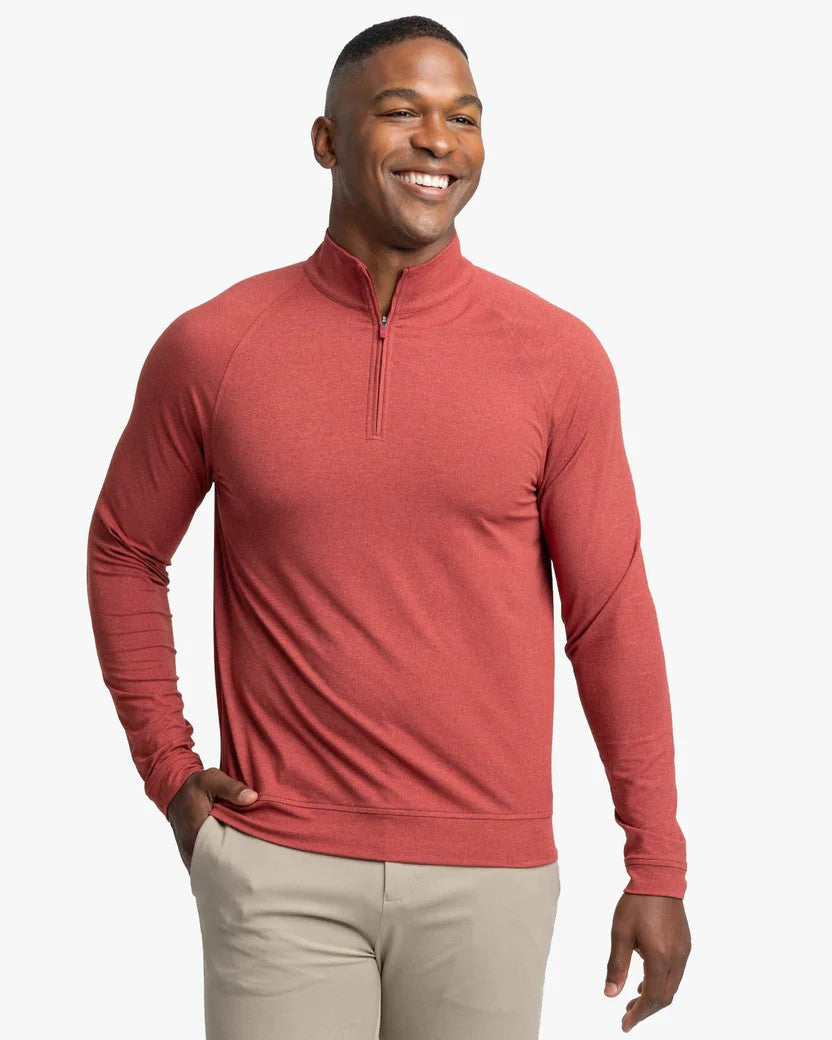 Southern Tide Cruiser Heather Quarter Zip Pullover: Tuscany Red