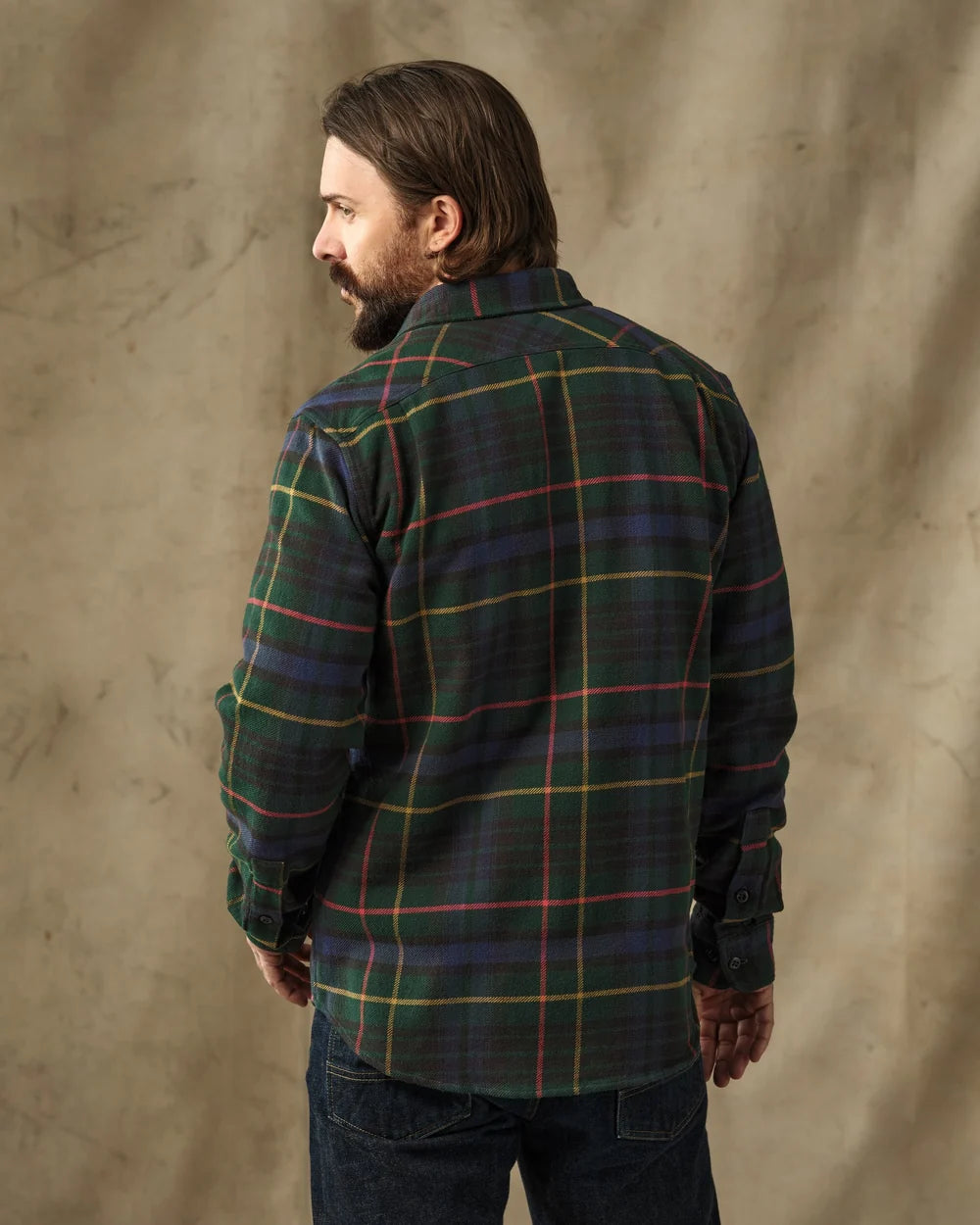 Filson Vintage Flannel Work Shirt: Green/Navy Plaid