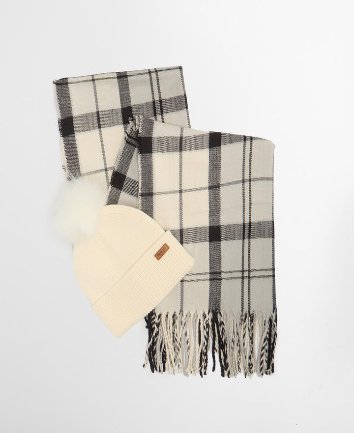 Barbour Dover Beanie & Hailes Scarf Gift Set: Monochrome Tartan