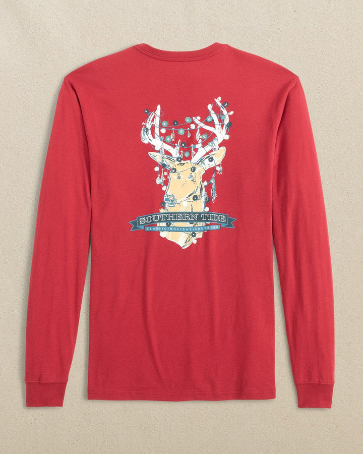 Southern Tide Deermas Tree Long Sleeve T-Shirt: Crimson