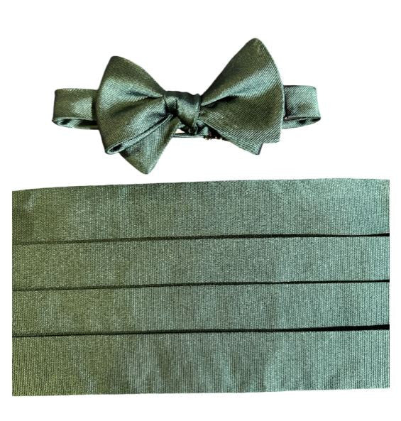 R. Hanauer Hunter Green Derwin Repp Bow Tie and Cummerbund Set