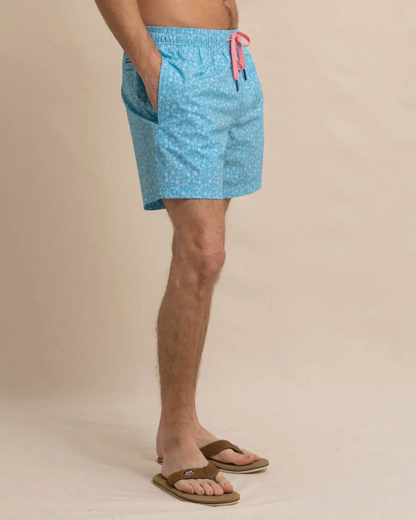 Southern Tide Ditzy Floral Swim Trunk: Ocean Aqua