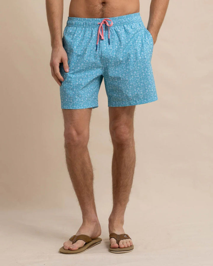 Southern Tide Ditzy Floral Swim Trunk: Ocean Aqua