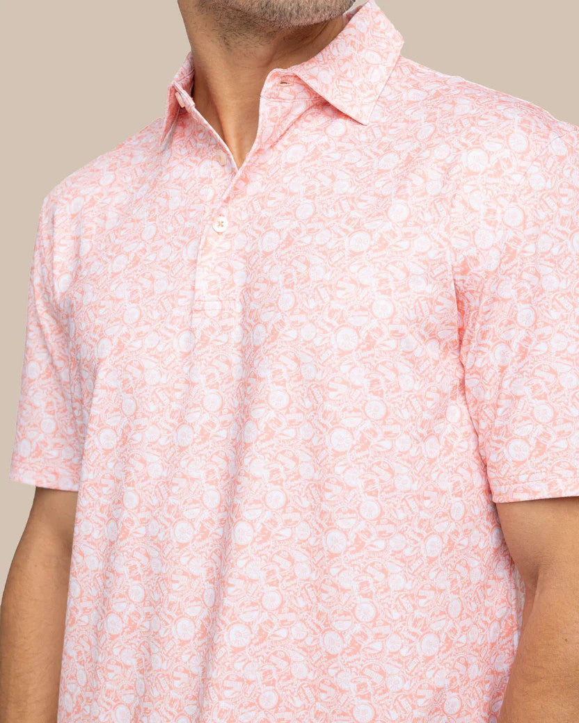 Southern Tide Driver Caps Off Printed Polo: Desert Flower Coral