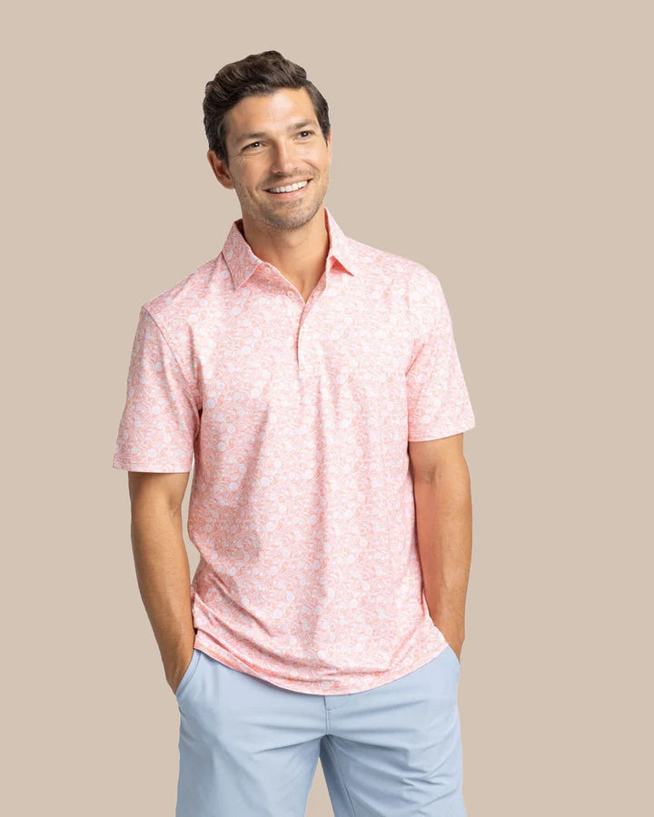 Southern Tide Driver Caps Off Printed Polo: Desert Flower Coral