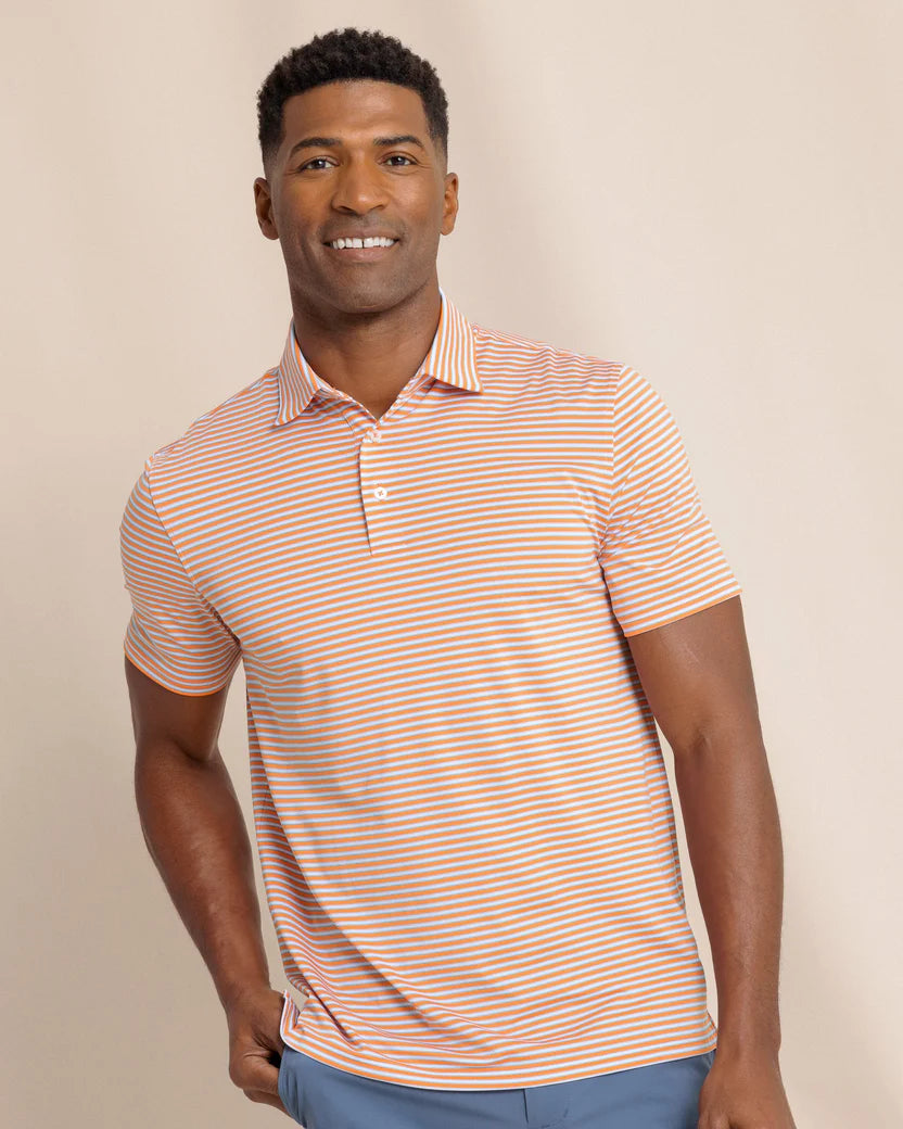 Southern Tide Driver Caravel Stripe Polo: Peach Parfait