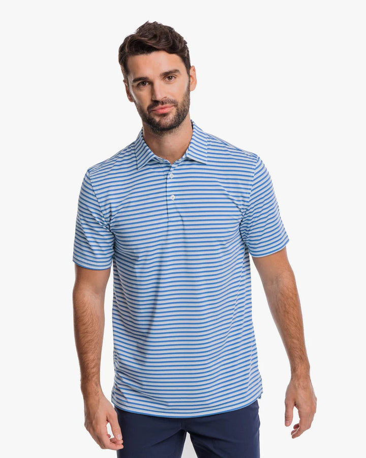 Southern Tide Driver Gulf Stripe Polo Shirt: Atlantic Blue