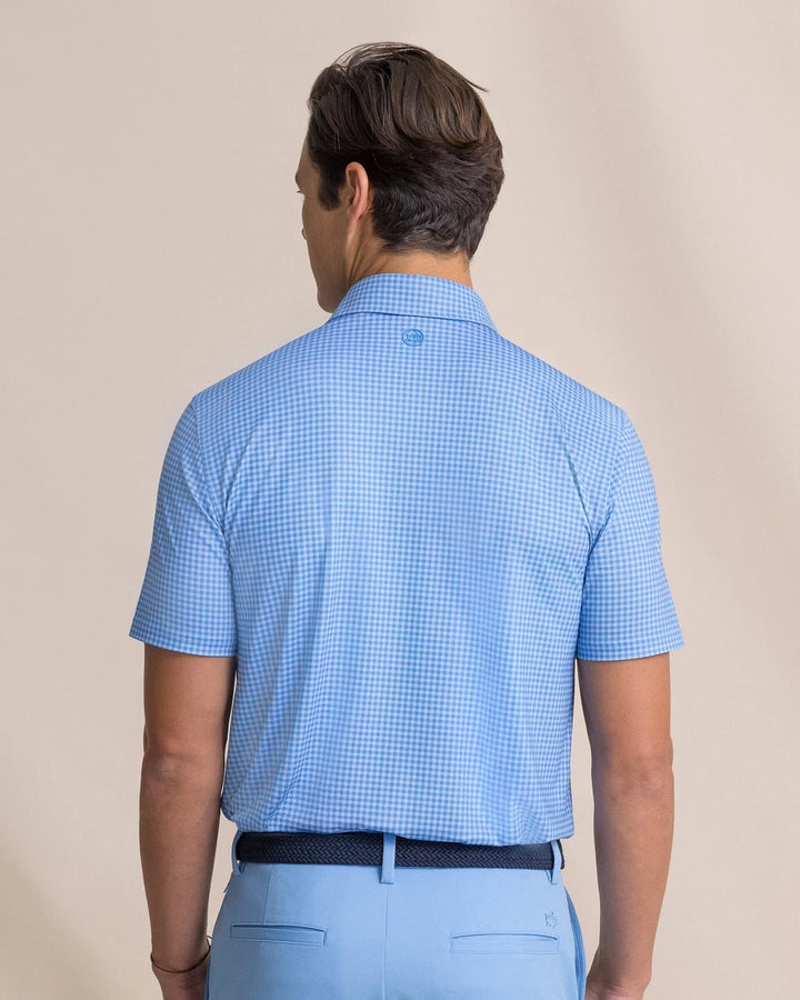 Southern Tide Driver Island View Gingham Printed Polo: Blue Stream