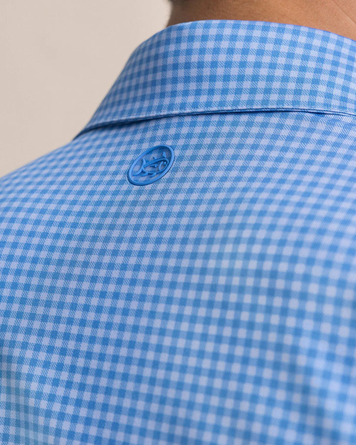 Southern Tide Driver Island View Gingham Printed Polo: Blue Stream