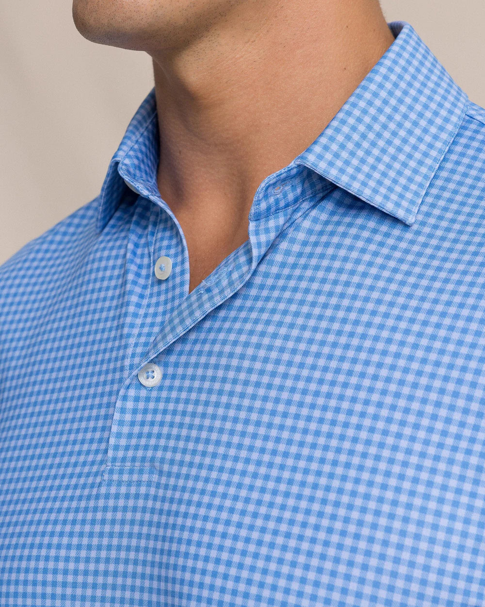Southern Tide Driver Island View Gingham Printed Polo: Blue Stream
