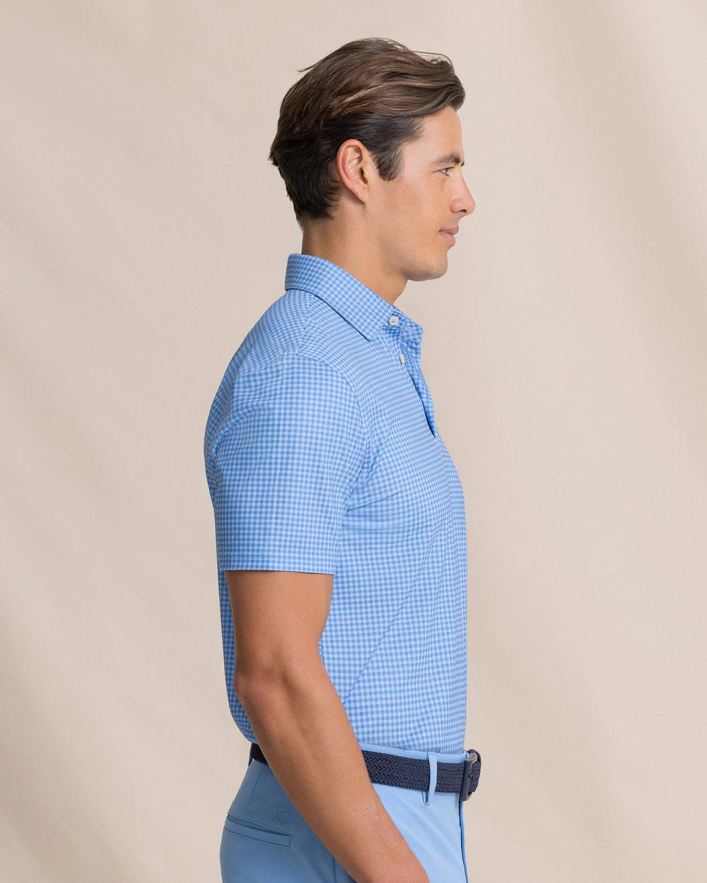 Southern Tide Driver Island View Gingham Printed Polo: Blue Stream