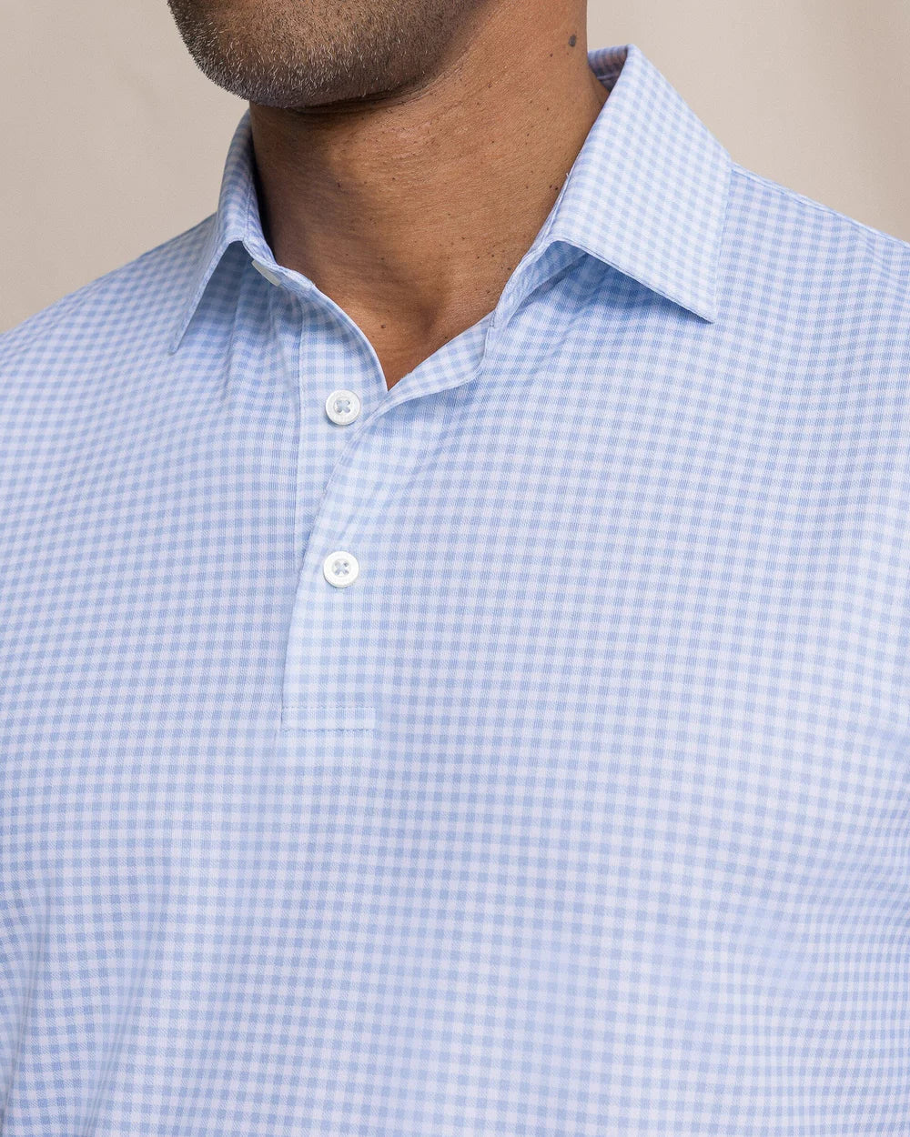 Southern Tide Driver Island View Gingham Printed Polo: Tide Blue