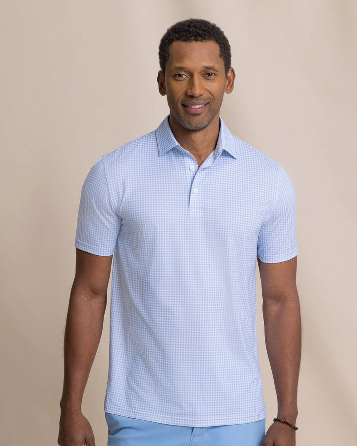 Southern Tide Driver Island View Gingham Printed Polo: Tide Blue