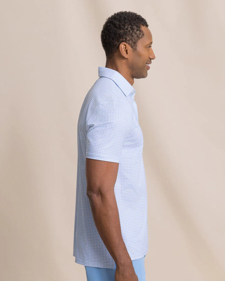 Southern Tide Driver Island View Gingham Printed Polo: Tide Blue
