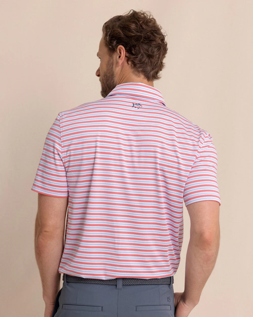 Southern Tide Driver Ocean Hill Stripe Polo: Sunkist Coral