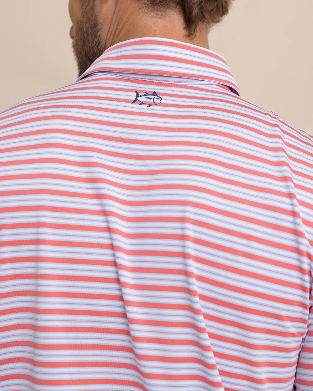 Southern Tide Driver Ocean Hill Stripe Polo: Sunkist Coral