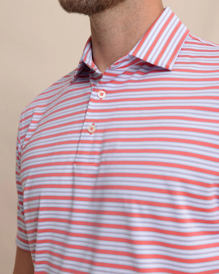 Southern Tide Driver Ocean Hill Stripe Polo: Sunkist Coral