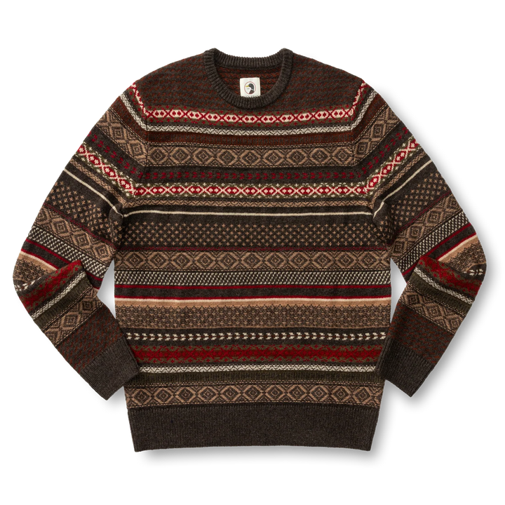 Duck Head Birch Fair Isle Merino Crewneck Sweater: Espresso Brown