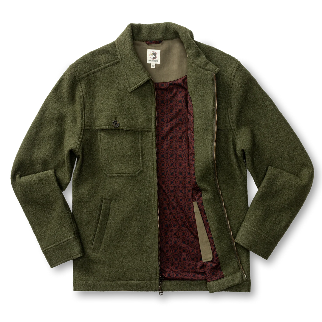 Duck Head Boiled Wool Jacket: Dark Forest Green