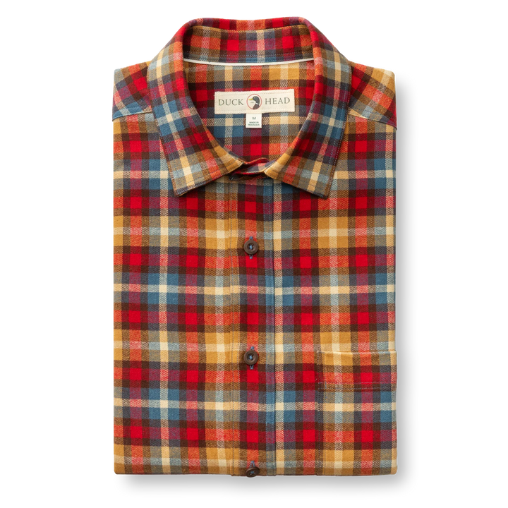 Duck Head Cotton Flannel Sport Shirt: Pomegranate