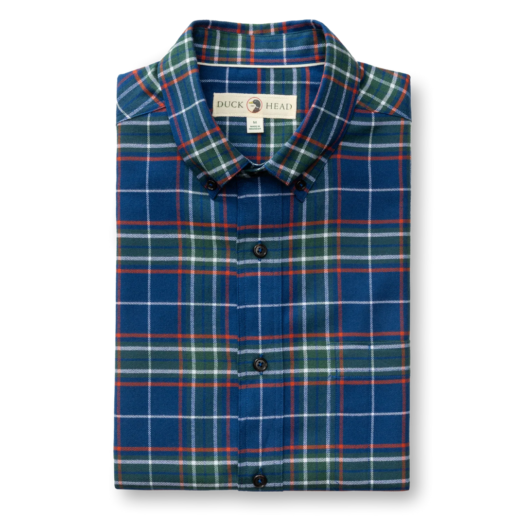 Duck Head Cotton Flannel Sport Shirt: Navy Peony