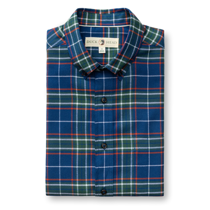 Duck Head Cotton Flannel Sport Shirt: Navy Peony