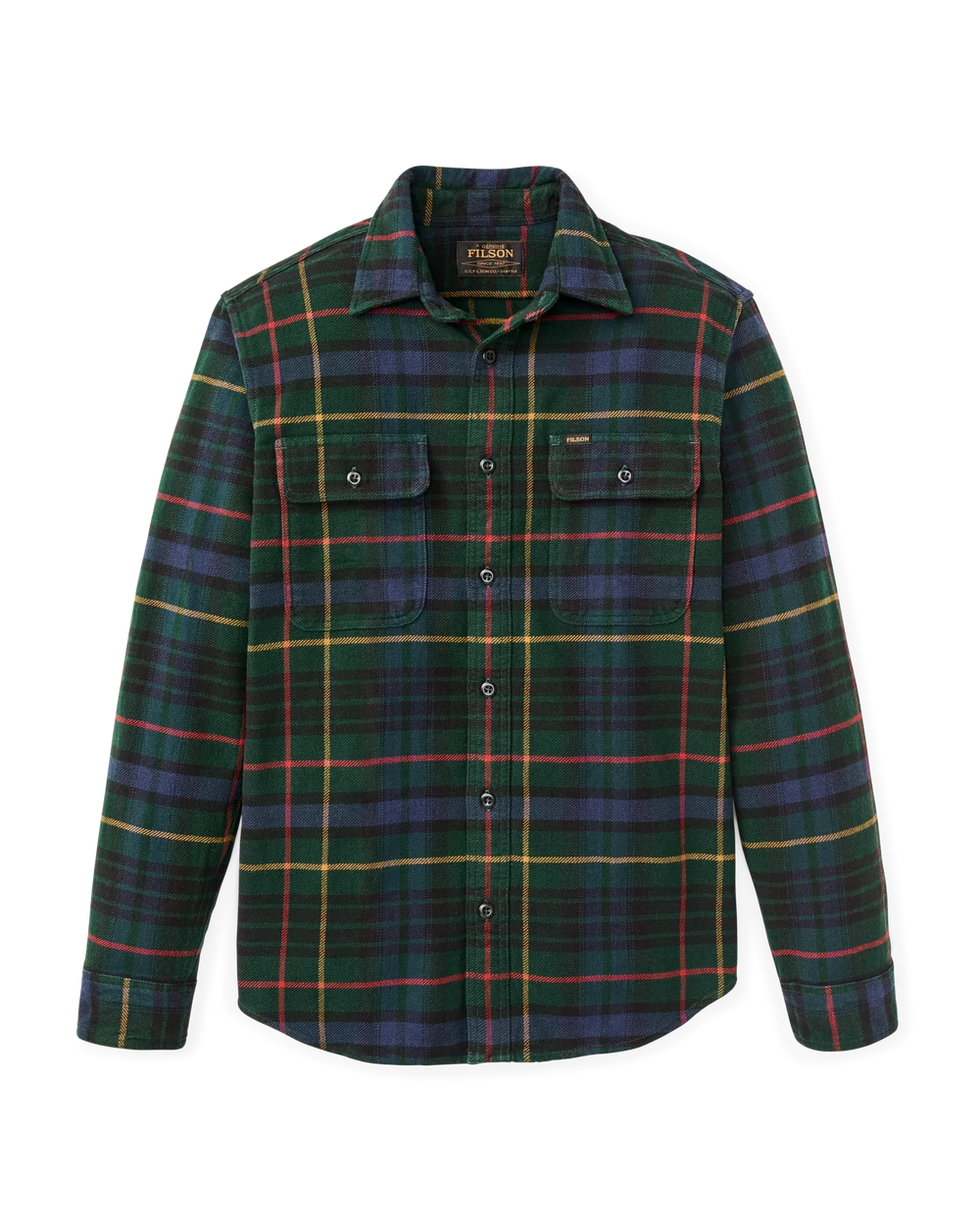 Filson Vintage Flannel Work Shirt: Green/Navy Plaid
