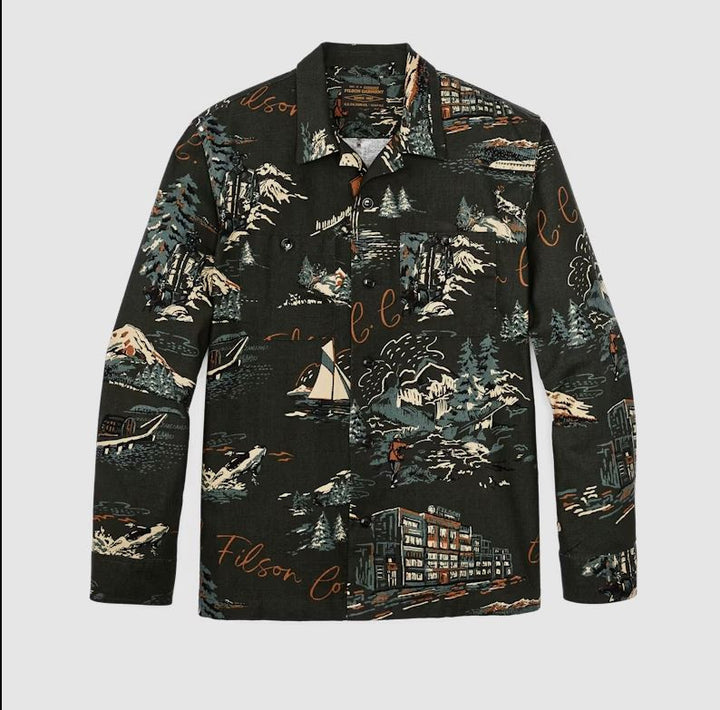 Filson Elk Heights Camp Shirt: Green Northwest Scenic Print