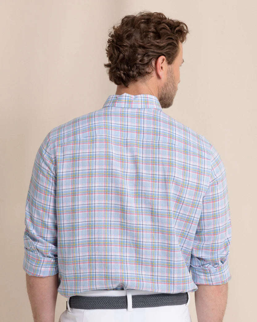 Southern Tide Emerald Shores Plaid Headland Long Sleeve Sport Shirt: Cerulean